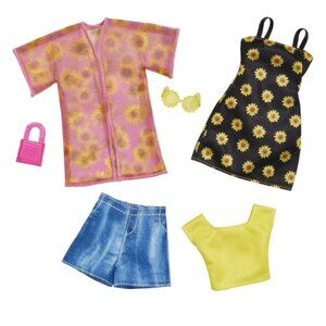 Barbie Fashion, Doll Clothing Sunflower Dress, Top, Skirt & Accessories 2 Outfit